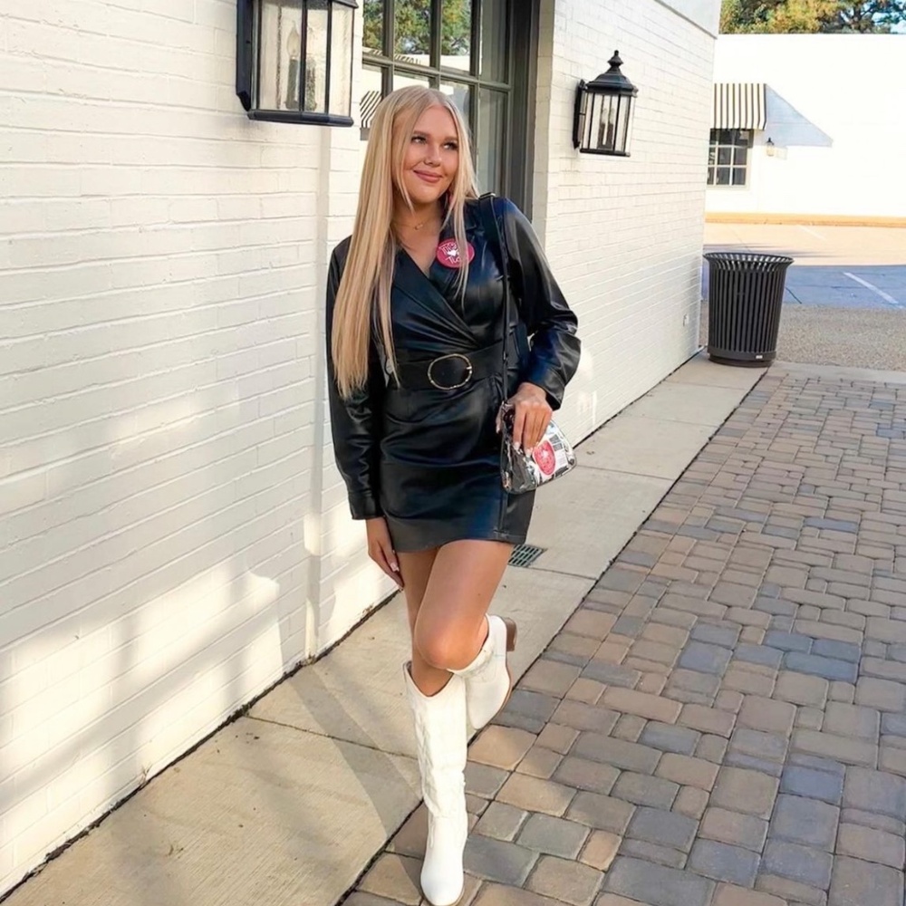 ZARA Belted Long Sleeve Faux Leather Dress